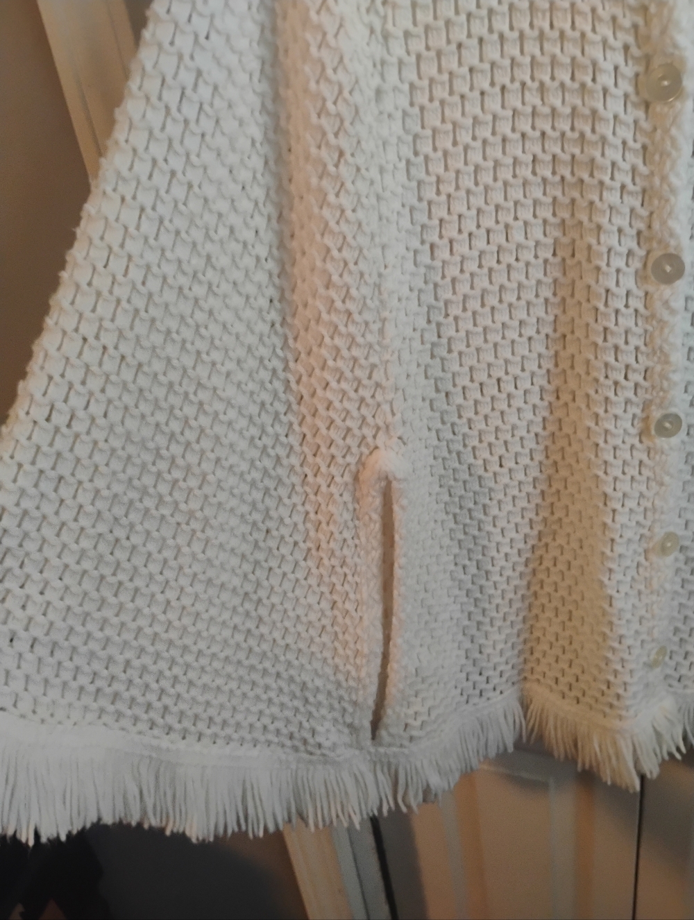 Lane Bryant Cream Open-Weave Fringe Button Cardigan - Picture 2 of 9